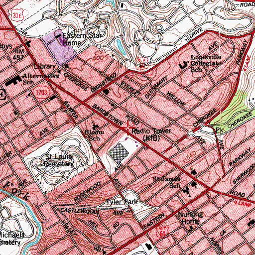Topographic Map of Highland Community Church, KY