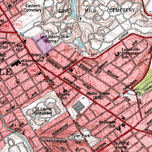 Topographic Map of Highland United Methodist Church, KY