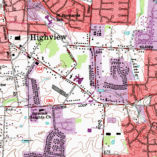 Topographic Map of Highview Baptist Church, KY
