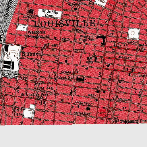 Topographic Map of Hill Street Baptist Church, KY