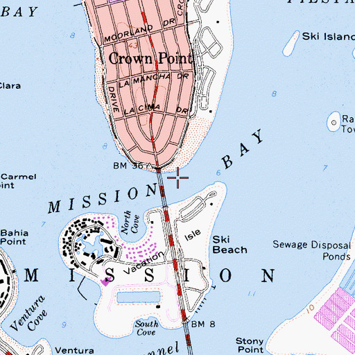 Topographic Map of Mission Bay, CA