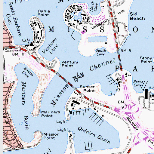 Topographic Map of Mission Bay Channel, CA