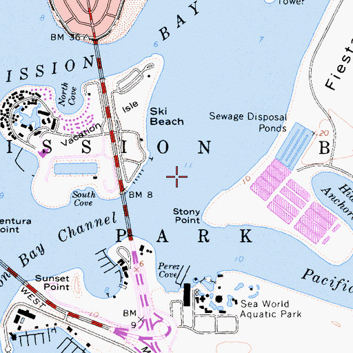 Topographic Map of Mission Bay Park, CA