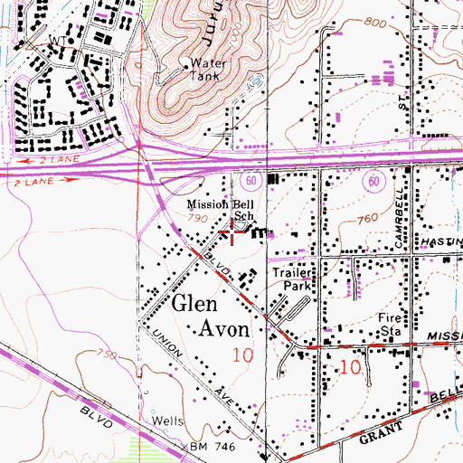 Topographic Map of Mission Elementary School, CA