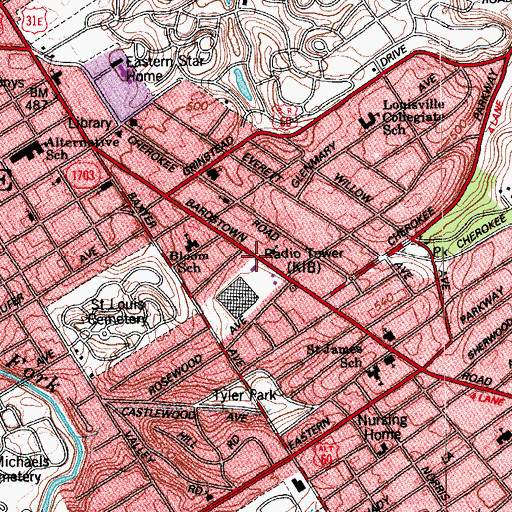 Topographic Map of Young Adult Outpost Branch Library Louisville Free Public Library, KY