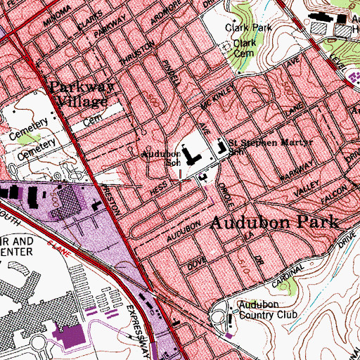 Topographic Map of Audubon Baptist Church, KY