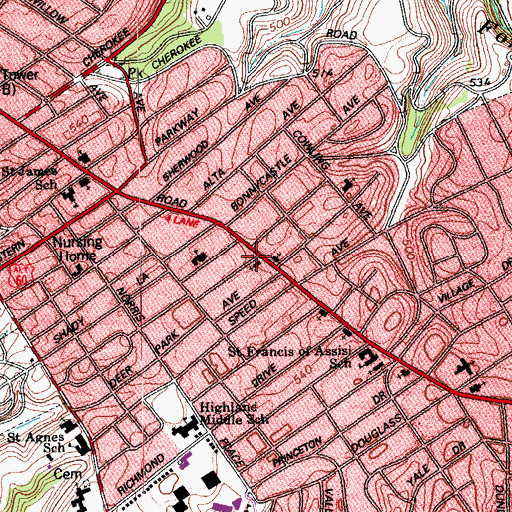 Topographic Map of Bardstown Road Presbyterian Church, KY