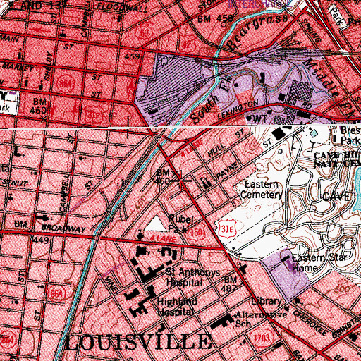 Topographic Map of Baxter Avenue Baptist Church, KY