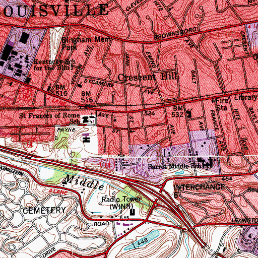 Topographic Map of Beargrass Baptist Church, KY