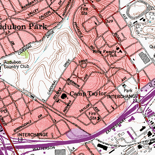 Topographic Map of Belmar Baptist Church, KY