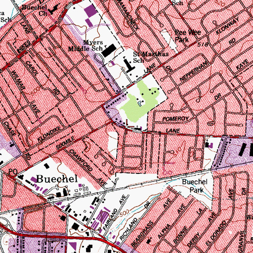 Topographic Map of Midlane Park Presbyterian Church, KY