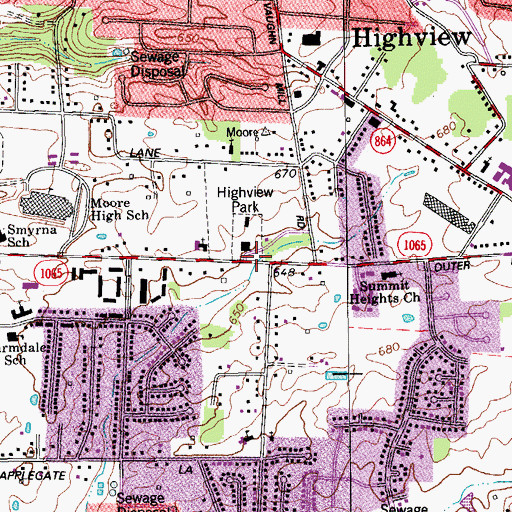 Topographic Map of Okolona Church of God, KY
