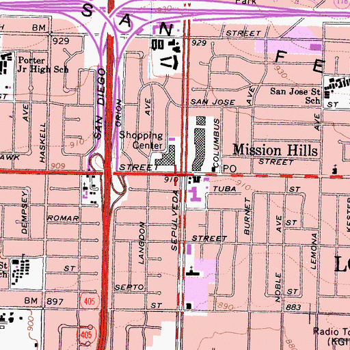 Topographic Map of Mission Hills, CA