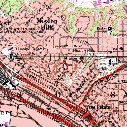 Topographic Map of Mission Hills Park, CA