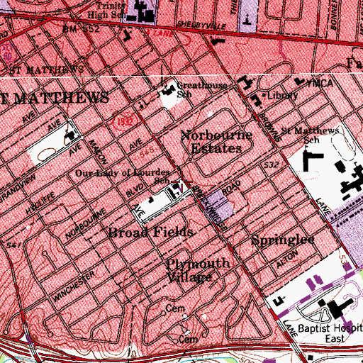 Topographic Map of Our Lady of Lourdes Church, KY