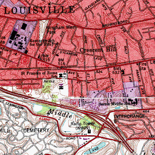 Topographic Map of Unitarian Church of Clifton, KY