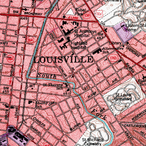 Topographic Map of Vine Street Baptist Church, KY