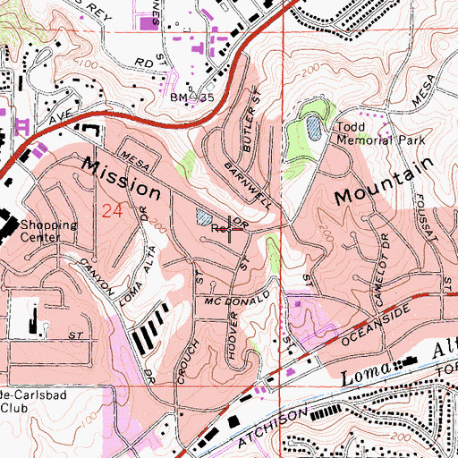 Topographic Map of Mission Mountain, CA