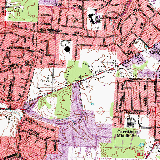 Topographic Map of Watterson Trail Church of Christ, KY