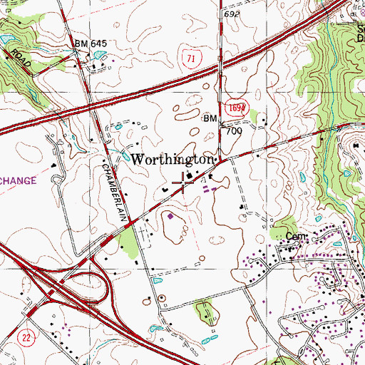 Topographic Map of Worthington Church of Christ, KY