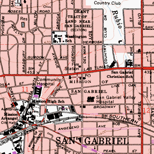 Topographic Map of Mission of San Gabriel, CA