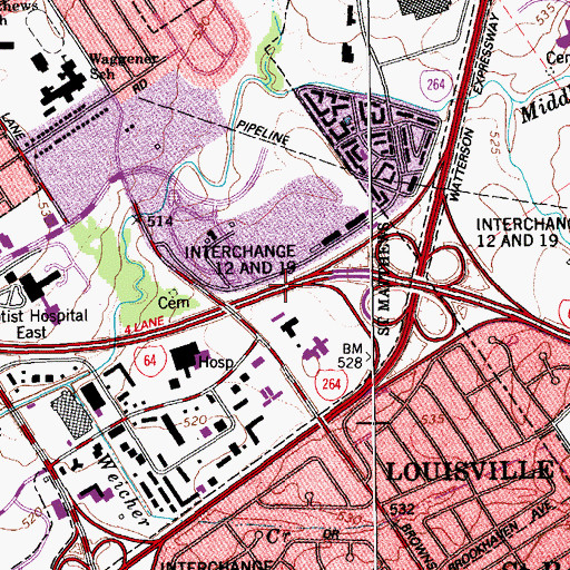 Topographic Map of Interchange 12A, KY