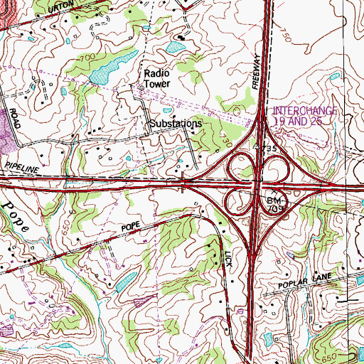 Topographic Map of Interchange 19A, KY