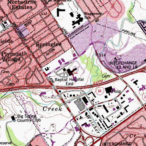Topographic Map of Baptist Health Louisville, KY