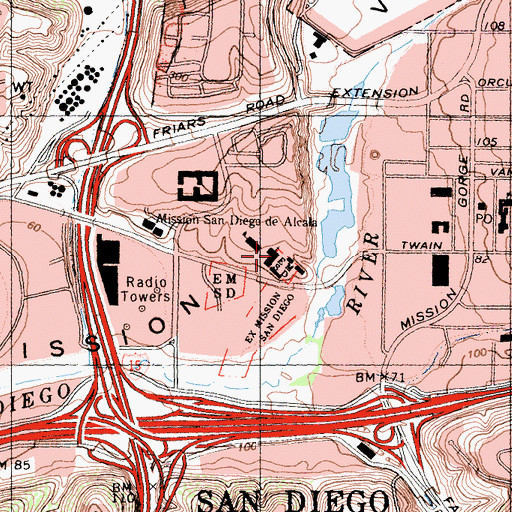Topographic Map of Mission San Diego de Alcala, CA