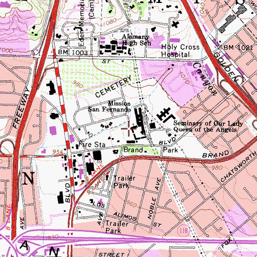 Topographic Map of Mission San Fernando Rey de Espana, CA