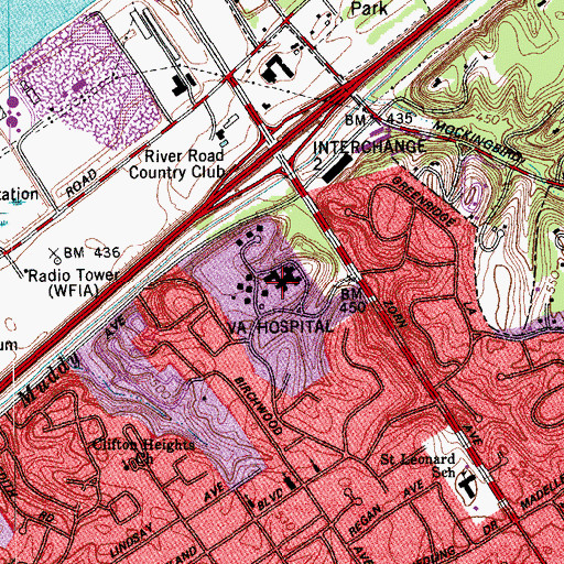 Topographic Map of Louisville Veterans Affairs Medical Center, KY