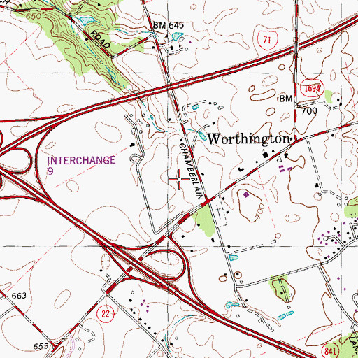 Topographic Map of Chamberlain Pointe Shopping Center, KY