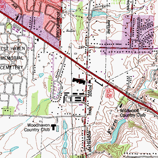 Topographic Map of Eastland Shopping Center, KY