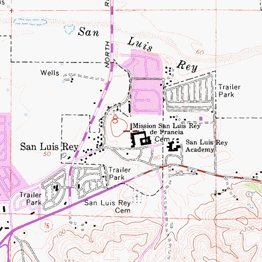 Topographic Map of Mission San Luis Rey de Francia, CA