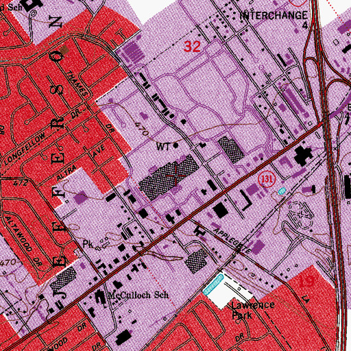 Topographic Map of Greentree Mall Shopping Center, IN