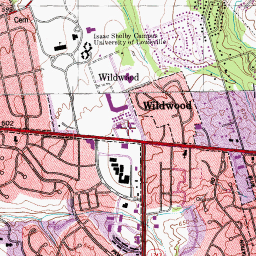 Topographic Map of Hurstbourne Corners Shopping Center, KY