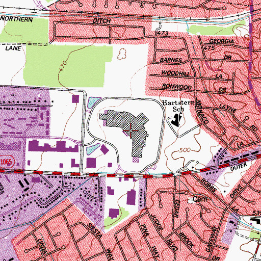Topographic Map of Jefferson Mall Shopping Center, KY