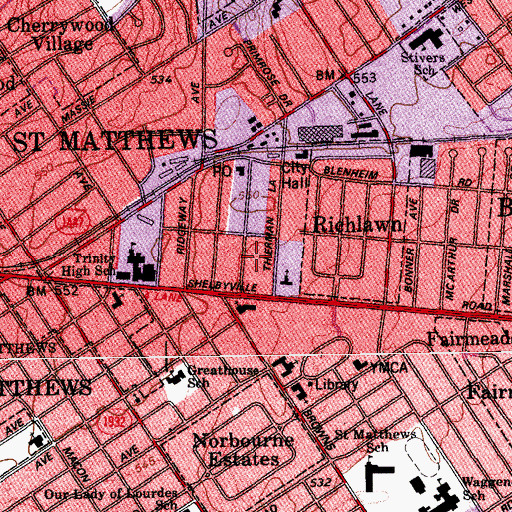 Topographic Map of Liberty Plaza Shopping Center, KY