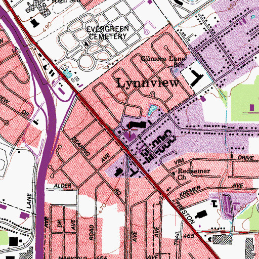 Topographic Map of Lynnview Shopping Center, KY