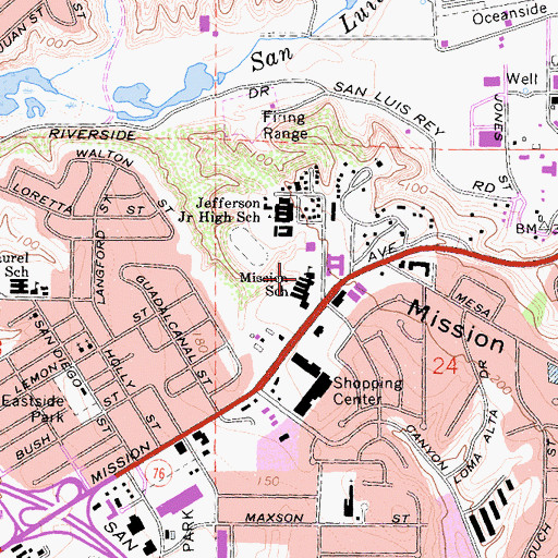 Topographic Map of Mission Elementary School, CA
