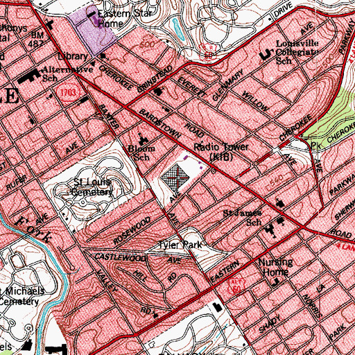 Topographic Map of Mid City Mall Shopping Center, KY