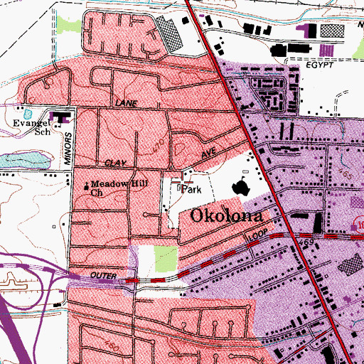Topographic Map of Okolona Park, KY