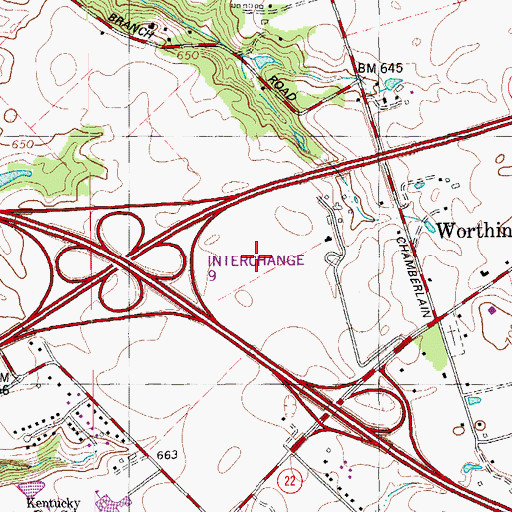 Topographic Map of Old Brownsboro Crossing Shopping Center, KY