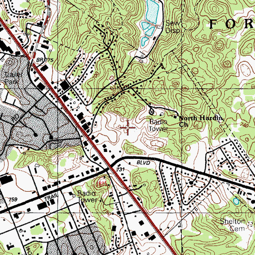 Topographic Map of Radcliff Square Shopping Center, KY