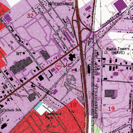 Topographic Map of River Falls Mall, IN