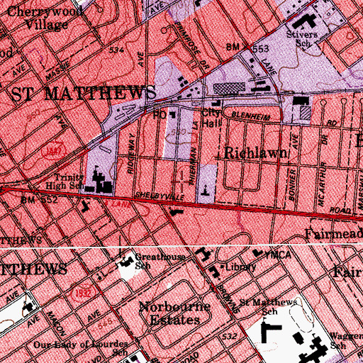 Topographic Map of Saint Matthews Pavilion Shopping Center, KY