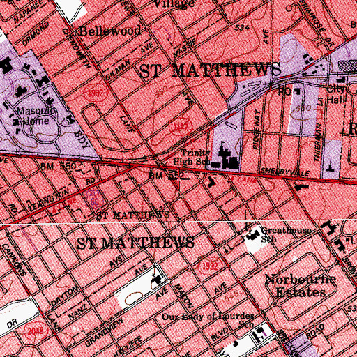 Topographic Map of Saint Matthews Station Shopping Center, KY