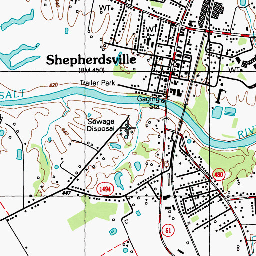 Topographic Map of Shepherdsville Wastewater Treatment Plant, KY