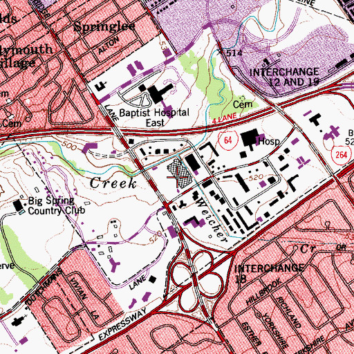 Topographic Map of Springs Station Shopping Center, KY