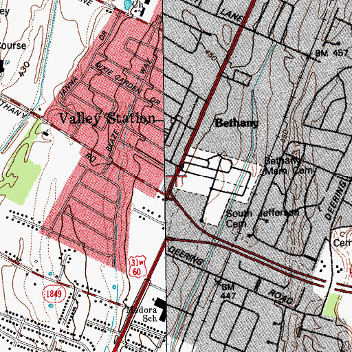 Topographic Map of Valley Station Shopping Center, KY